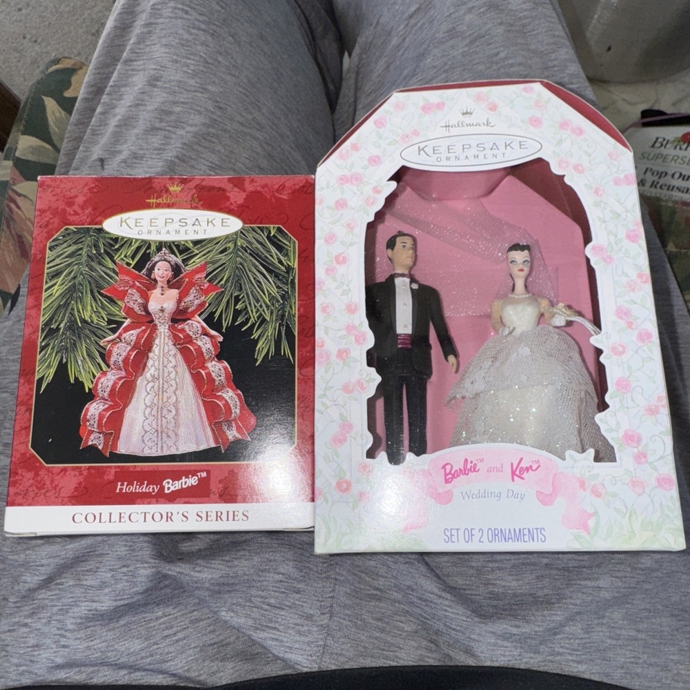 LOT OF 2 HALLMARK KEEPSAKE BARBIE CHRISTMAS ORNAMENT‎ WINTER WEDDING & HOLIDAY!